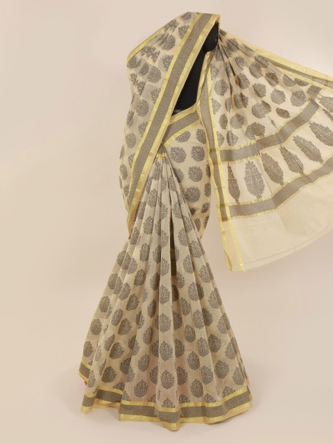 

Pothys Cream-Coloured Printed Cotton Blend Saree