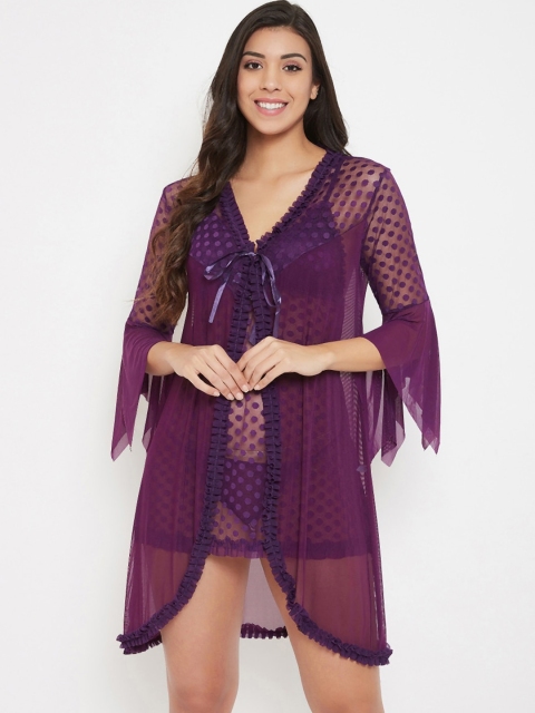 

SECRETS BY ZEROKAATA Purple Self Design Baby Doll