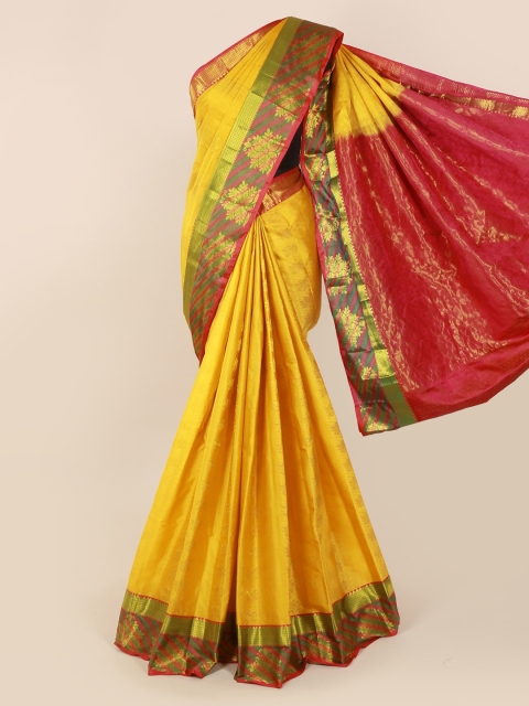 

Pothys Yellow Pure Silk Solid Kanjeevaram Saree