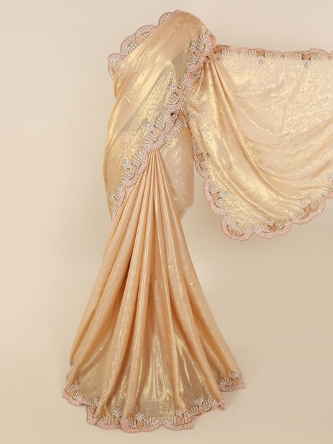 

Pothys Beige Solid Pure Georgette Saree