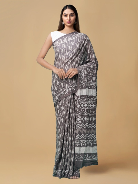 

Unnati Silks Taupe & White Pure Cotton Printed Kovai Saree