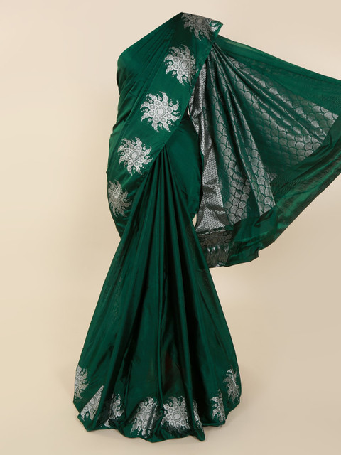 

Pothys Green Silk Cotton Solid Kanjeevaram Saree