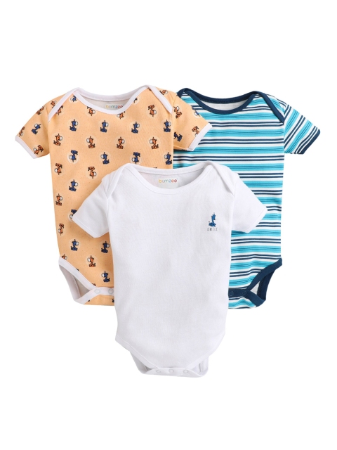 

BUMZEE Infant Kids Pack Of 3 Cotton Bodysuits, Peach