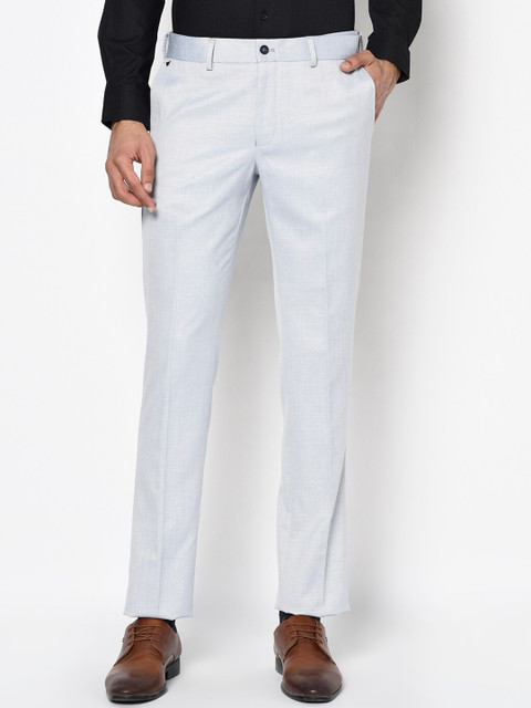 

Blackberrys Men Blue Slim Fit Self Design Formal Trousers