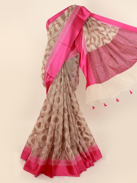 

Pothys Beige & Pink Cotton Blend Printed Saree