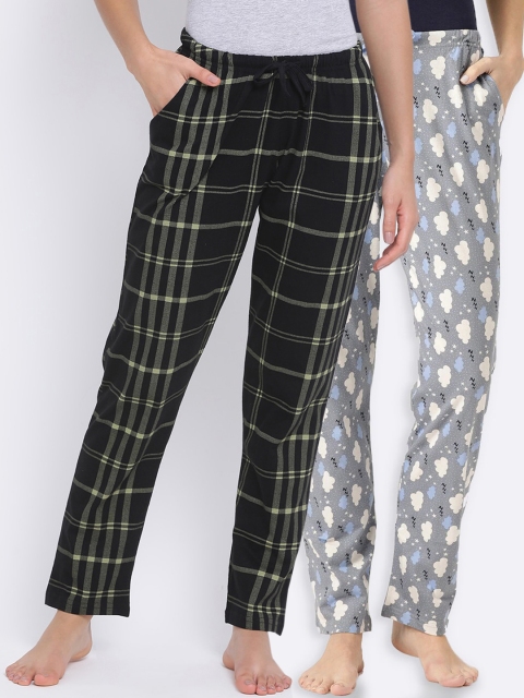 

Kanvin Women Pack Of 2 Printed Lounge Pants, Black