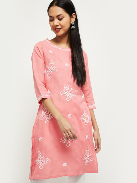 

Max Women Peach-Coloured Embroidered kurta