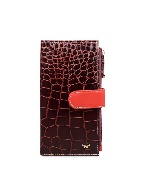

CALFNERO Brown Textured Leather Purse Clutch