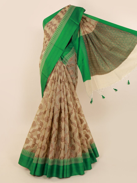 

Pothys Beige & Green Cotton Blend Woven Design Saree