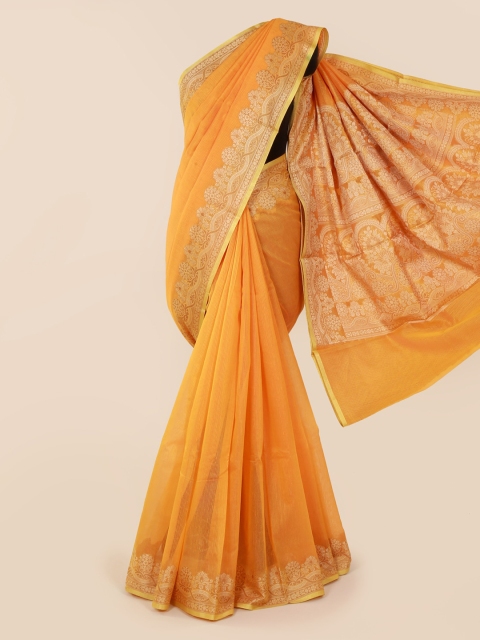 

Pothys Orange Checked Cotton Blend Saree