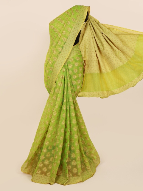 

Pothys Lime Green & Beige Cotton Blend Woven Design Saree