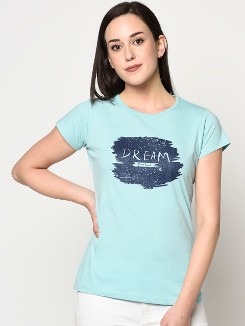 

FABNEST Women Blue Printed Round Neck T-shirt