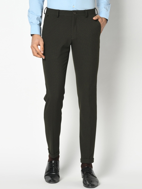 

Blackberrys Men Olive Printed Skinny Fit Formal Trousers