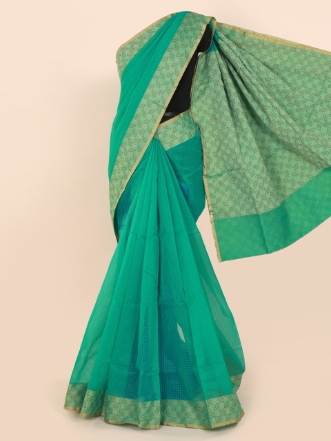 

Pothys Green Checked Cotton Blend Saree