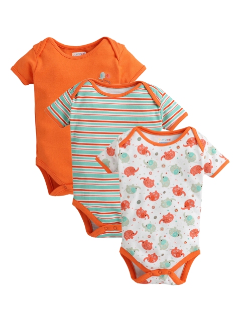 

BUMZEE Kids Pack Of 3 White & Orange Cotton Bodysuits