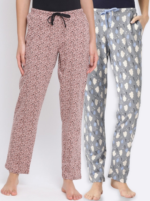 

Kanvin Women Pack of 2 Printed Cotton Lounge Pants PJ1036+PJ1111, Brown