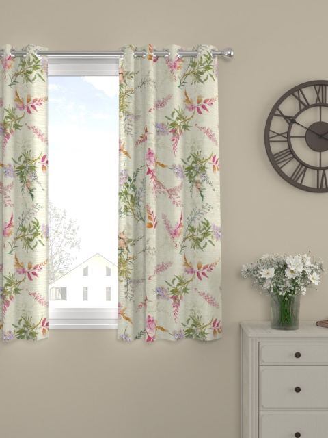 

ROSARA HOME Off-White & Pink Floral Printed Single Curtain