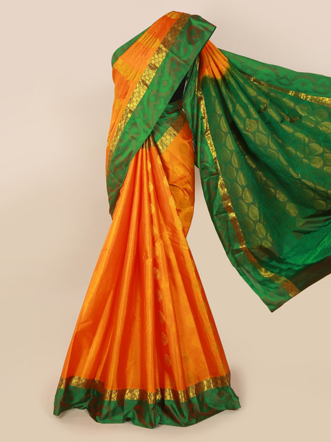 

Pothys Orange & Green Pure Silk Woven Design Kanjeevaram Saree