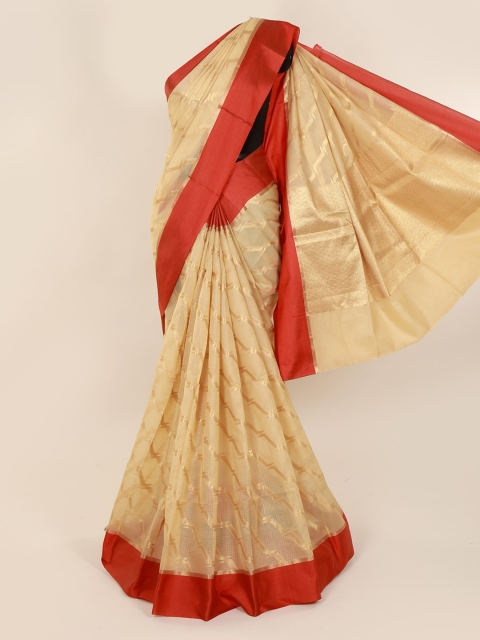 

Pothys Cream-Coloured Woven Design Cotton Blend Saree