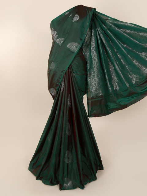 Pothys Green & Silver-Toned Silk Cotton Woven Design Kanjeevaram Saree