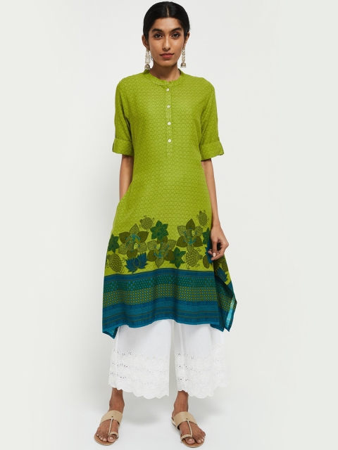 

Max Women Green Rolled-Up Sleeve Kurta