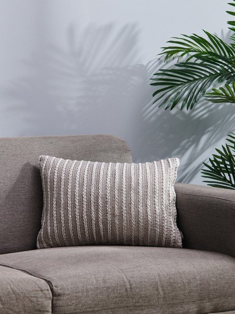 

Pure Home and Living Grey & Silver-Toned Set of Single Striped Rectangle Cushion Covers