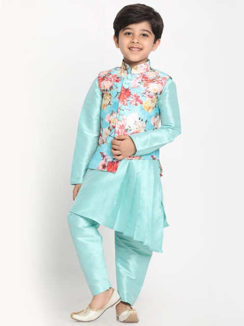 

JBN Creation Boys Green Pleated Straight Kurta & Pyjamas With Nehru Jacket