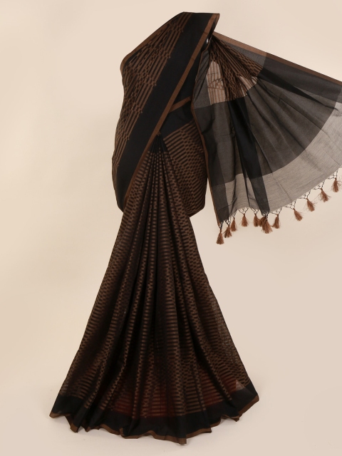 

Pothys Black & Brown Cotton Blend Printed Saree