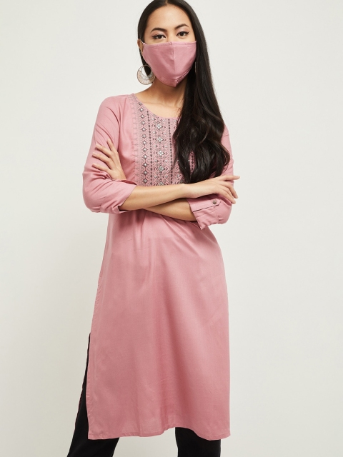 

Max Women Pink Yoke Design Kurta