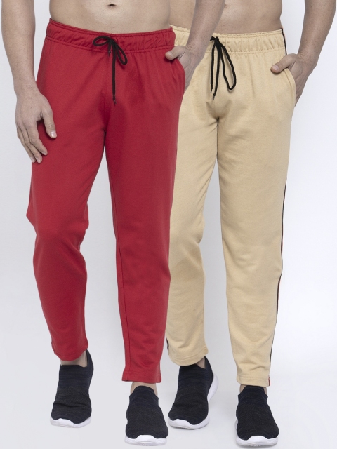 

NEUDIS Men Pack of 2 Solid Pure Cotton Track Pants, Beige