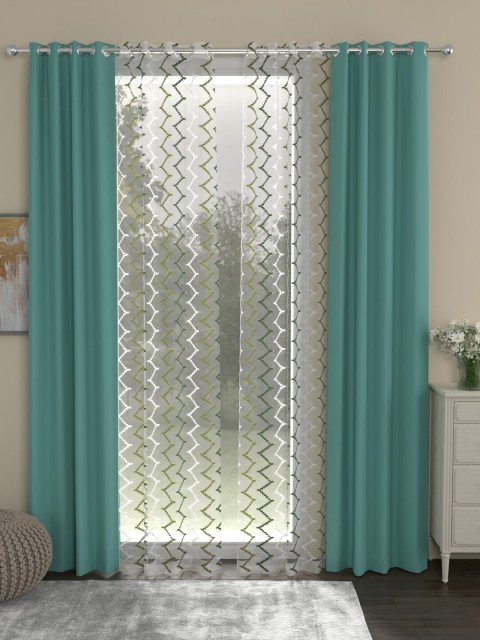 

ROSARA HOME Green & Transparent Set of 4 Long Door Curtains