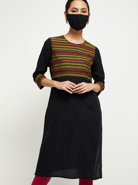 

Max Women Black Green Yoke Design Kurta