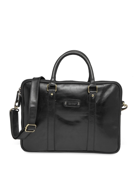 Teakwood Leathers Unisex Black Textured Leather Laptop Bag