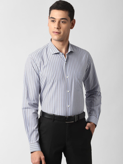 

Peter England Men Blue & Brown Slim Fit Striped Cotton Formal Shirt