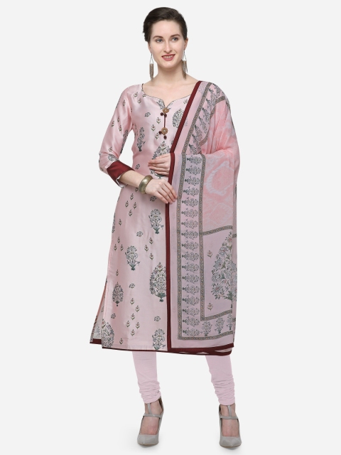 

Stylee LIFESTYLE Pink & Black Satin Unstitched Dress Material