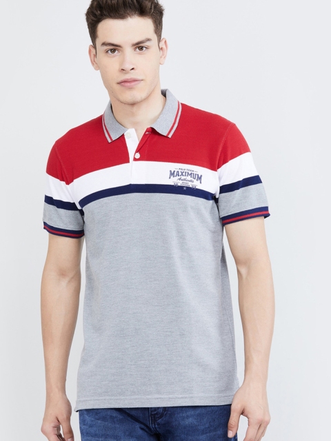 

max Men Red Colourblocked Polo Collar T-shirt