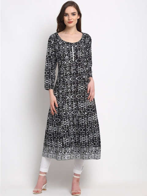 

Friskers Women Black Floral Printed Kurta