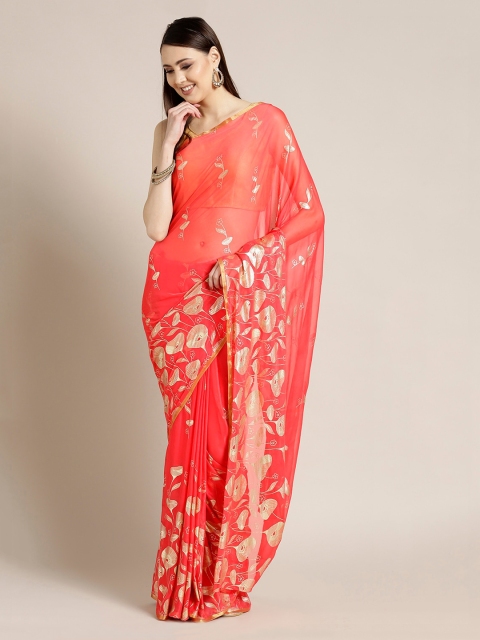 

Chhabra 555 Coral Woven Design Poly Chiffon Saree