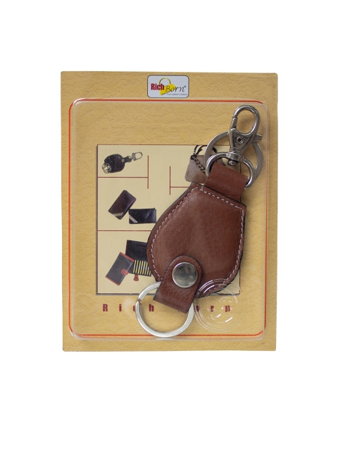 

RICH BORN Unisex Brown & Silver-Toned Textured Genuine Leather Keychain