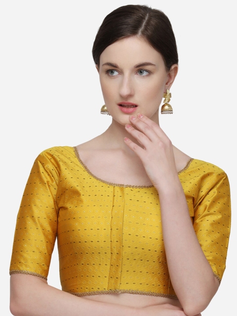 

Fab Dadu Women Yellow & Gold-Colour Woven-Design Jacquard Saree Blouse