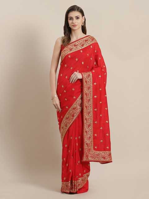 

Chhabra 555 Red & Gold-Toned Art Silk Embroidered Saree With Crystal Embellisments