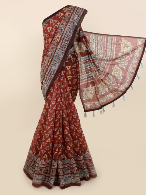

Pothys Maroon & Yellow Cotton Blend Printed Saree