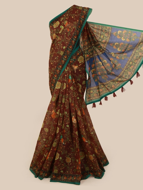 

Pothys Maroon & Yellow Cotton Blend Printed Saree