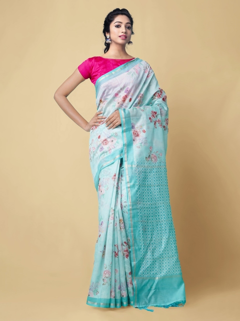 

Unnati Silks Blue Silk Cotton Printed Handloom Chanderi Saree