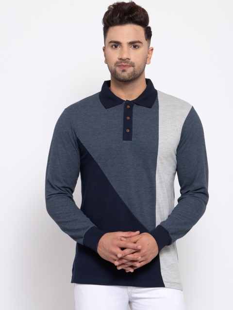 

Kalt Men Navy Blue Colourblocked Polo Collar T-shirt