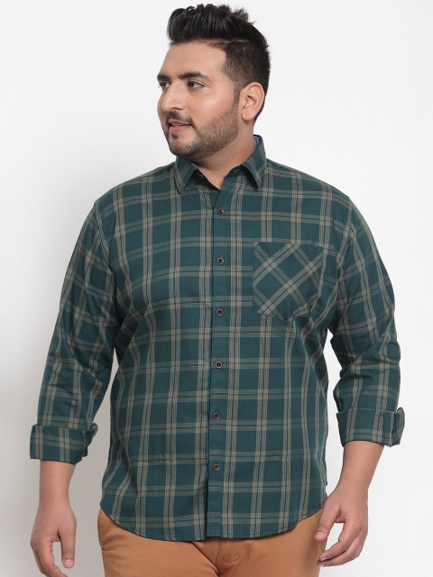 

plusS Men Green & Brown Regular Fit Checked Pure Cotton Casual Shirt