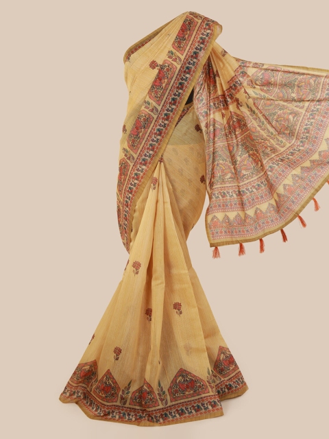 

Pothys Yellow & Red Cotton Blend Printed Chanderi Saree