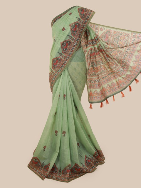 

Pothys Green & Brown Cotton Blend Printed Saree