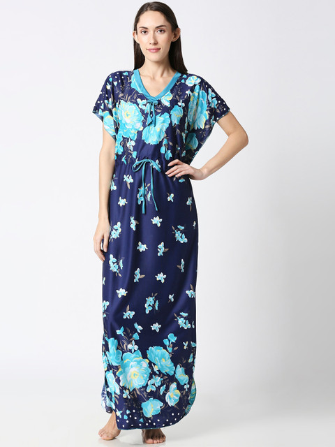 

AV2 Navy Blue & Yellow Printed Nightdress