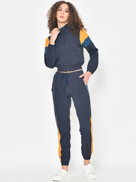 

American-Elm Women Navy Blue & Orange Solid Tracksuit